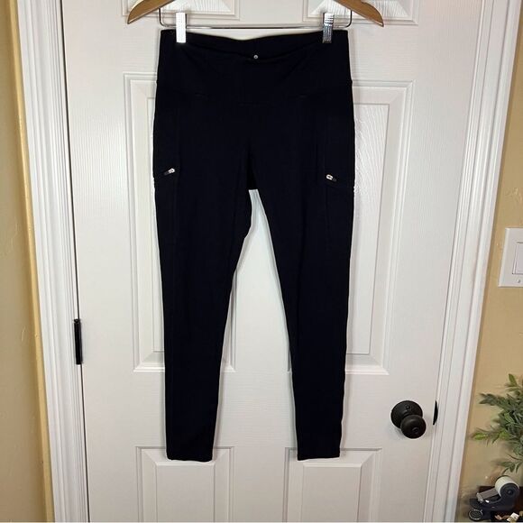 Athleta Womens Skinny Black Yoga Workout Fitness Medium Side Zippered Pockets - Picture 1 of 6